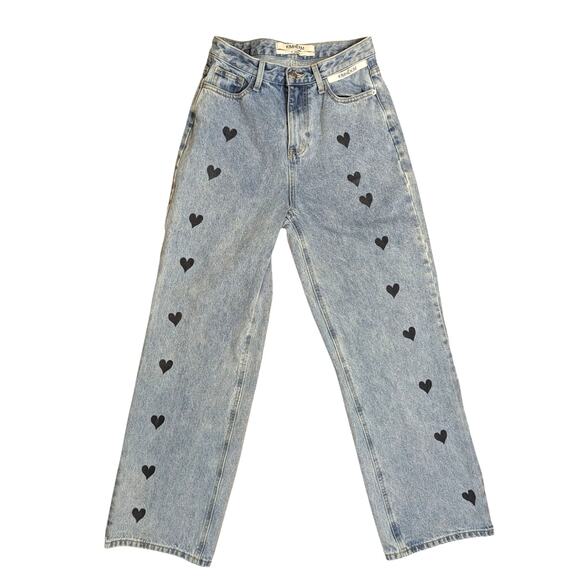 KIMHEKIM Heart Stamped Wide Leg High Rise Jeans Light Wash Size M - Picture 2 of 9